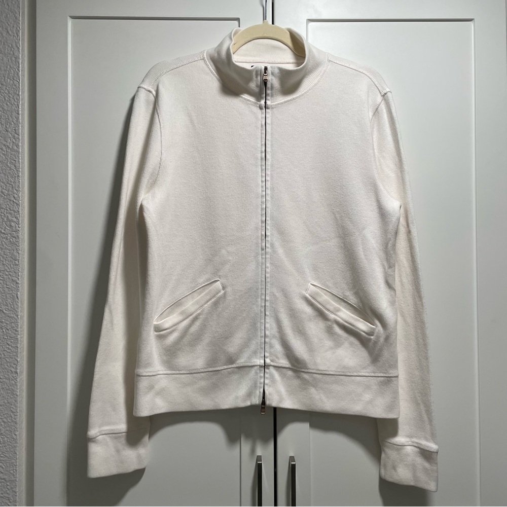 Façonnable Full Zip High Neck Cardigan - White/Cream